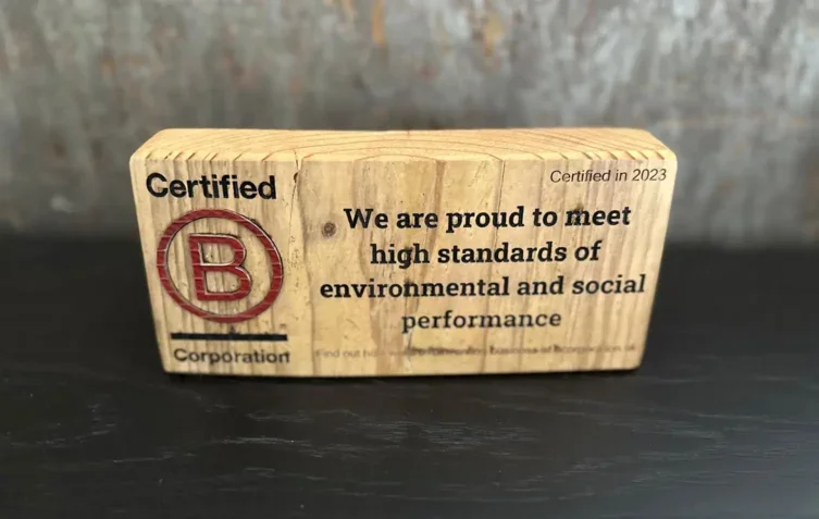 B Corp wooden plaque